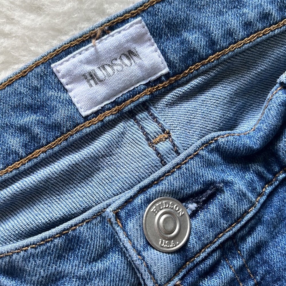 Hudson Riley Luxe Crop Relaxed Straight Raw Hem Button Fly Distressed Jeans 32 - Picture 4 of 15
